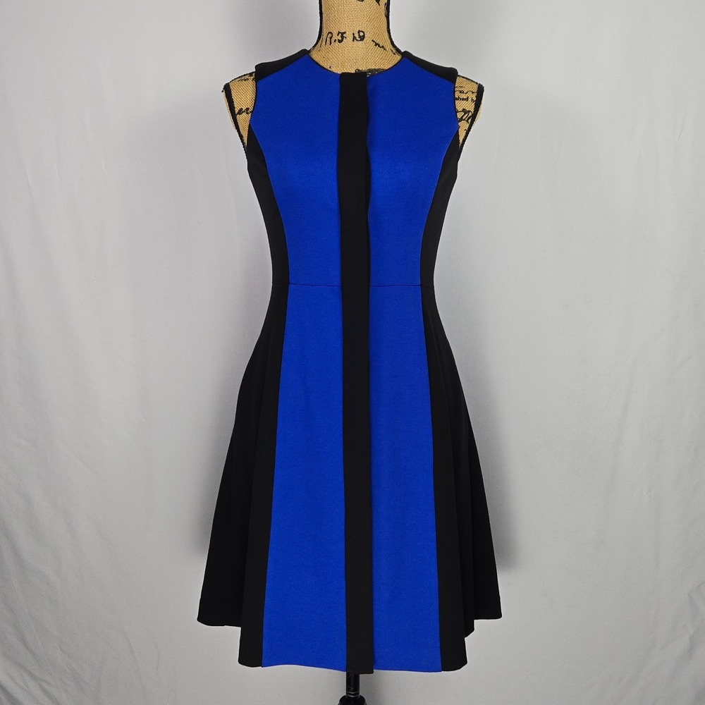 Vince Camuto Womens Fit and Flare Dress Size 2‎ Colorblock Sleeveless Blue Black